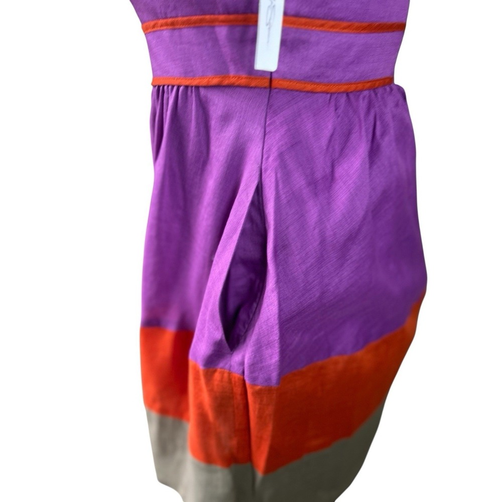 NEW JESSICA SIMPSON Size 10 Cotton Block Stripe Square Neck Summer Dress Pockets - Picture 5 of 10